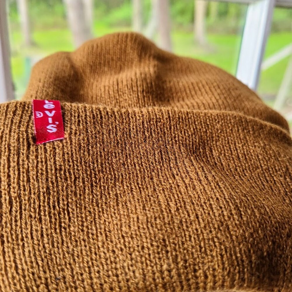 Brown Knit Beanie Mens Womens Winter Levis Sock Hat One Size Ribbed Tan Unisex - Picture 6 of 12
